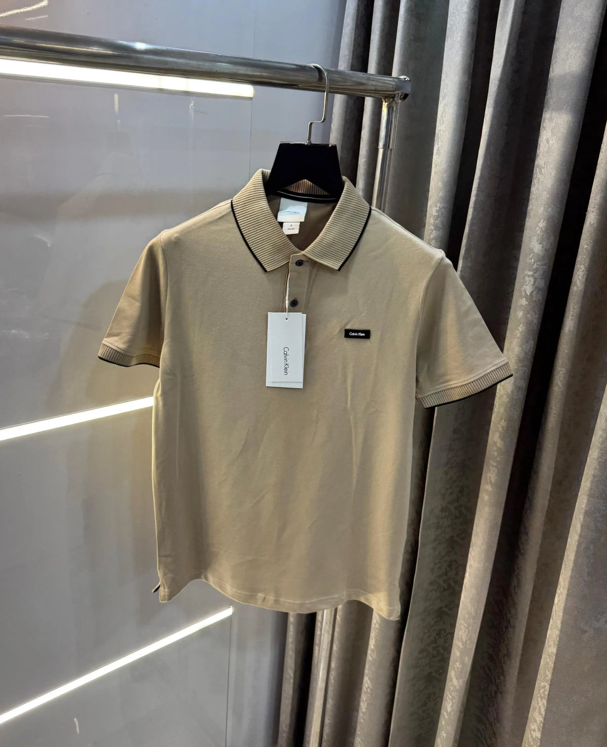 Calvi n Klein Baige Patch Logo Premium Polo T-Shirt