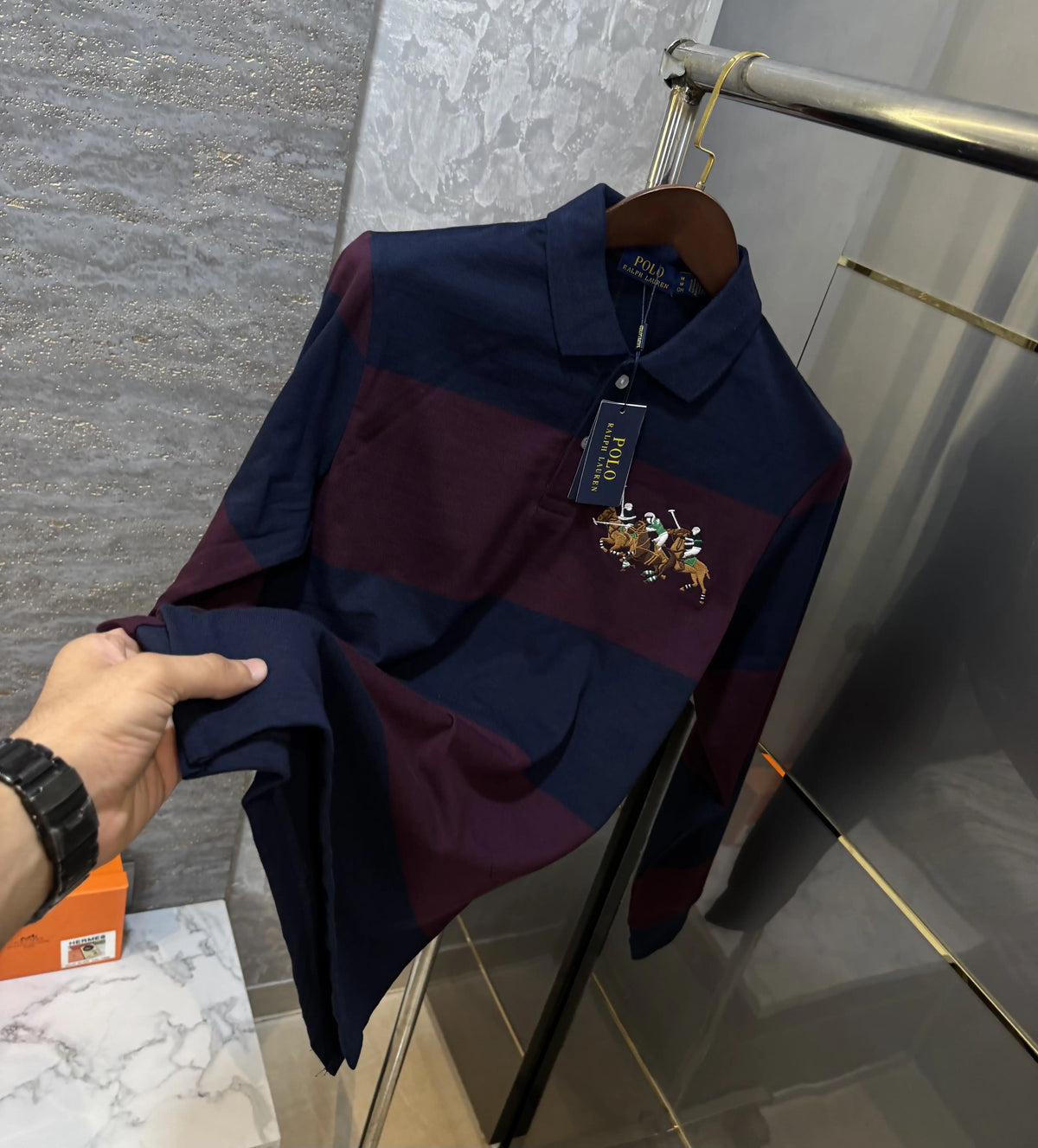 Ralph Lauren Wine Logo Work Premium Full Sleeve Polo T-Shirt