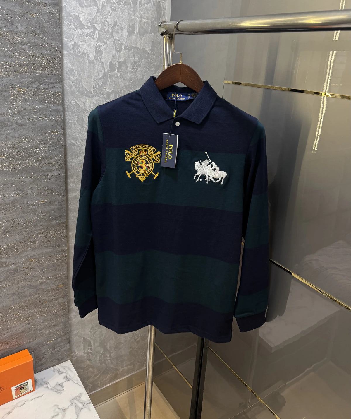 Ralph Lauren Green Logo Work Premium Full Sleeve Polo T-Shirt