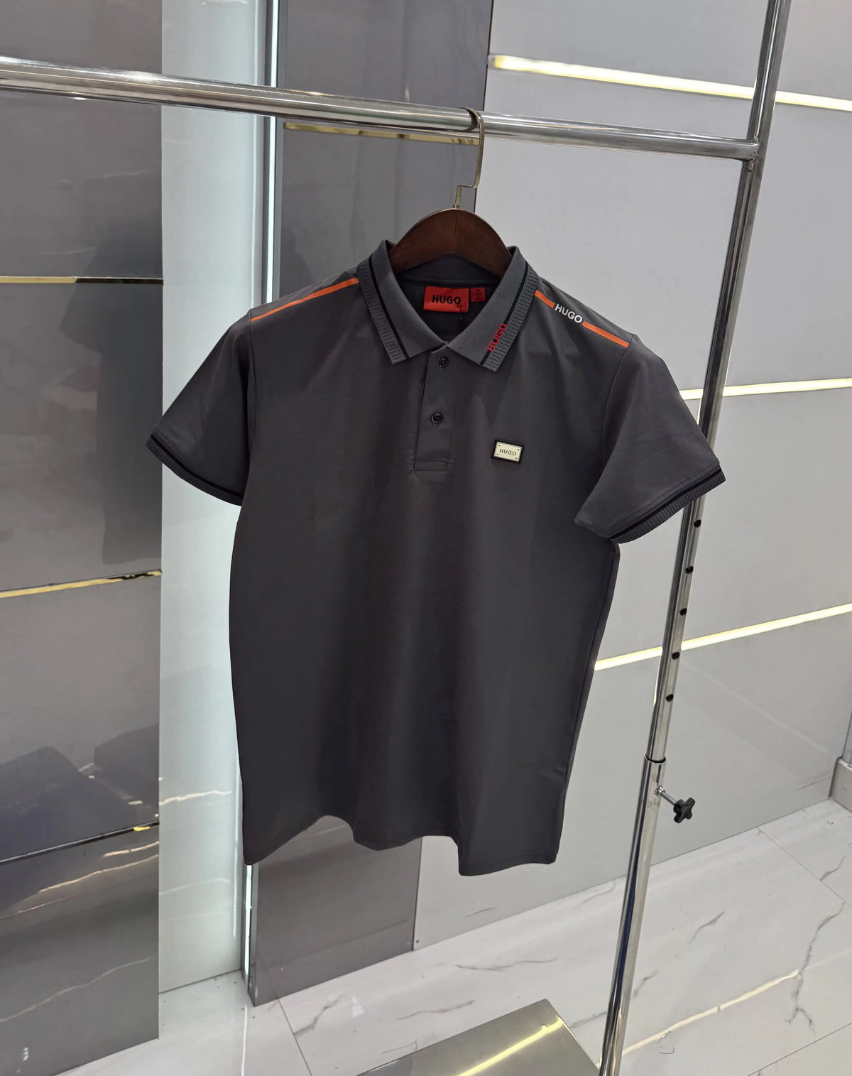 Hugo Bos s Grey Embroidery Work Premium Polo T-shirt With Box