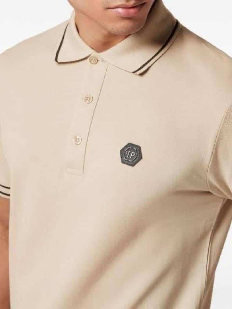 Philip Plein Beige Metal Logo Imported Polo T-Shirt