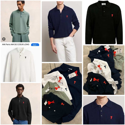 Ami  Paris Green Imported Full Sleeves Polo T-Shirt