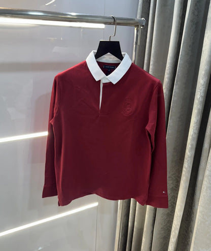 Tomm y Hilfiger Maroon Premium Full Sleeve Polo T-Shirt