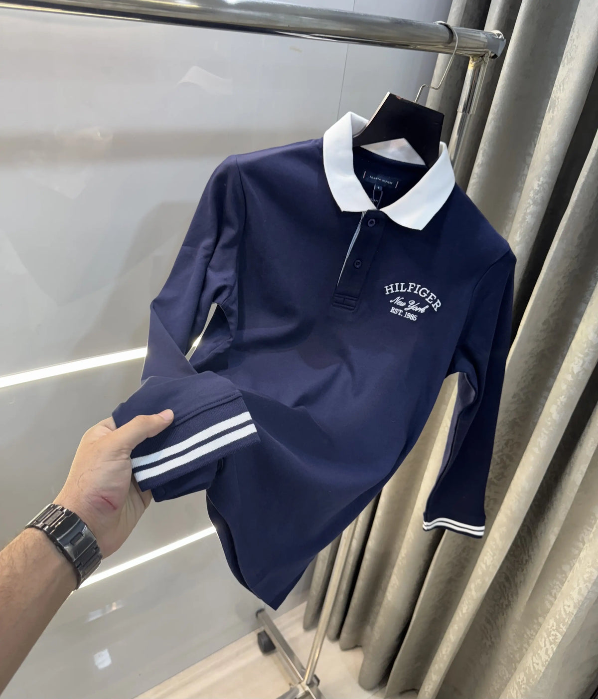 Tomm y Hilfiger Navy Blue Embroidery Logo Premium Full Sleeve Polo T-Shirt