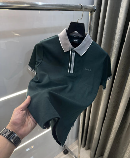 Hugo Boss Bottle Green Logo Work Premium Polo T-Shirt