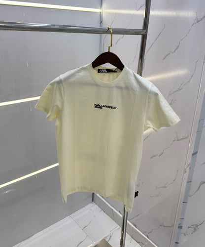 Kar l Lagerfeld Cream Logo Print Premium T-Shirt