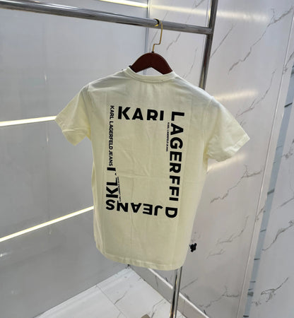 Kar l Lagerfeld Cream Logo Print Premium T-Shirt