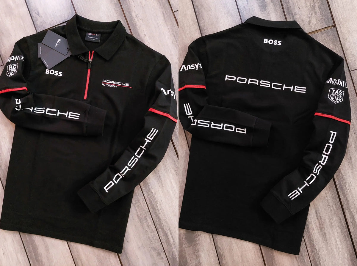 Hugo Boss Porsche Black Logo Work Premium Full Sleeve Polo T-Shirt