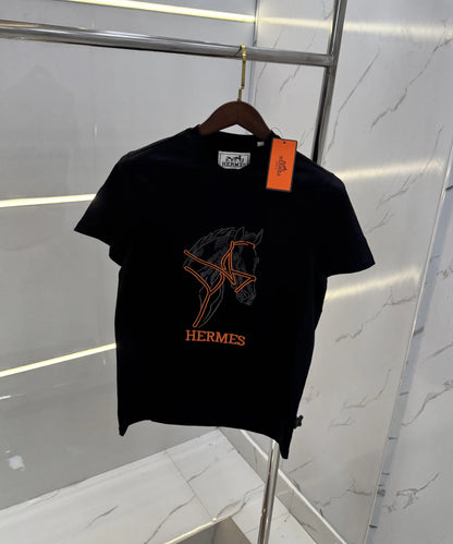 Hermes Black Embroidery Logo Premium T-Shirt