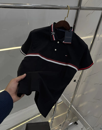 Tomm y Hilfiger Black Embroidery Work Premium Polo T-shirt With Box