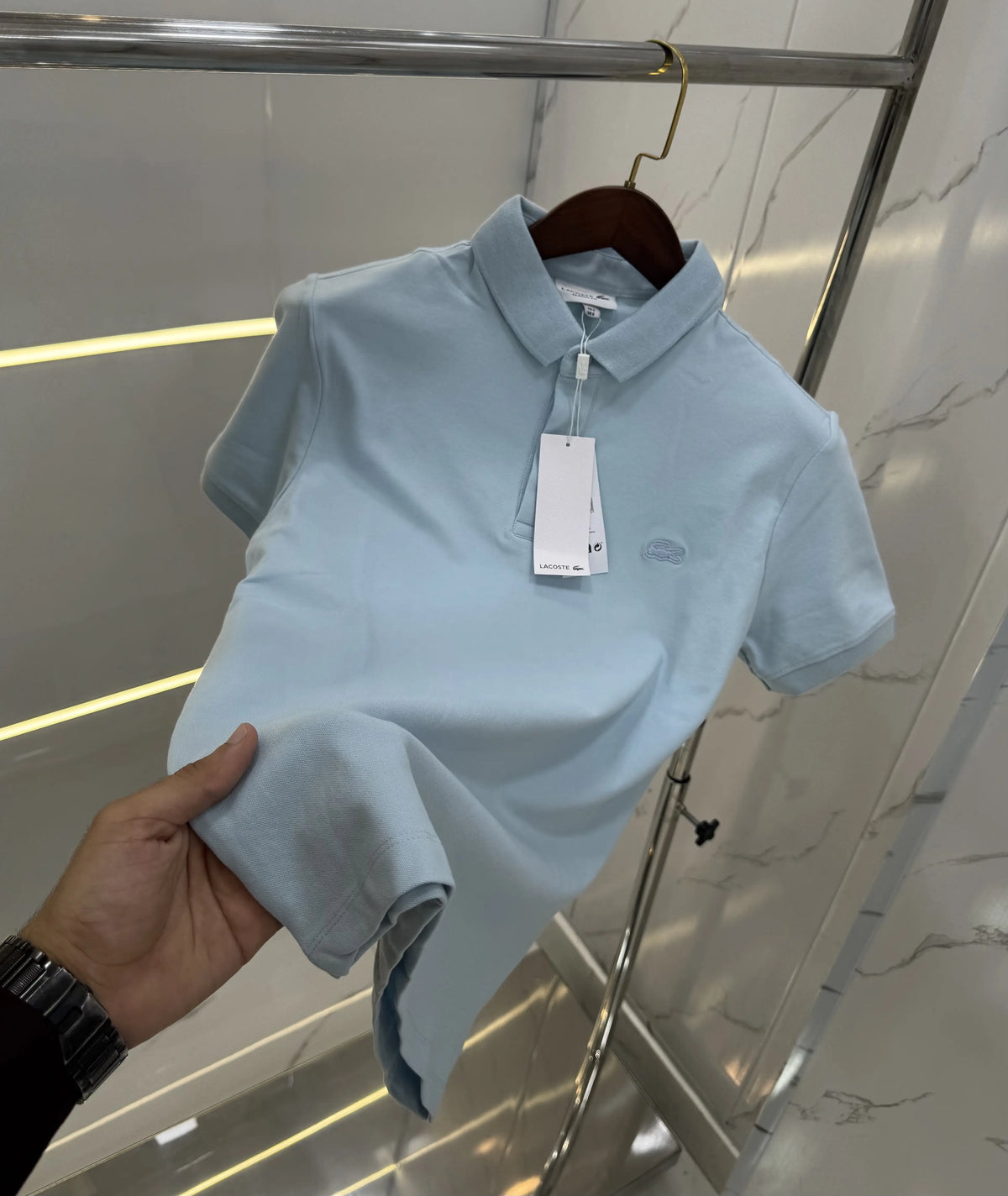Lacost e Sky Blue Embroidery Logo Premium Polo T-Shirt