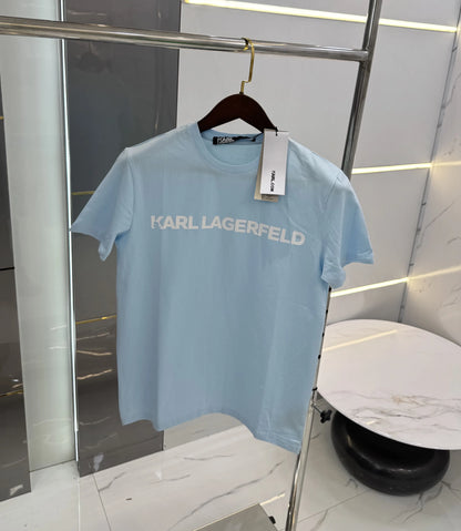 Karl Lagerfeld Sky Blue Logo Print Premium T-Shirt