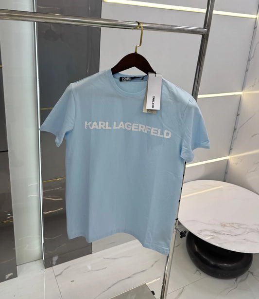 Karl Lagerfeld Sky Blue Logo Print Premium T-Shirt