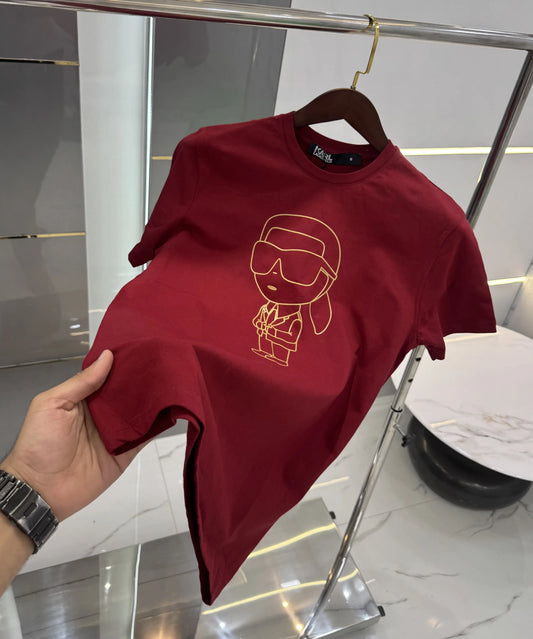 Karl Lagerfeld Maroon Logo Print Premium T-Shirt