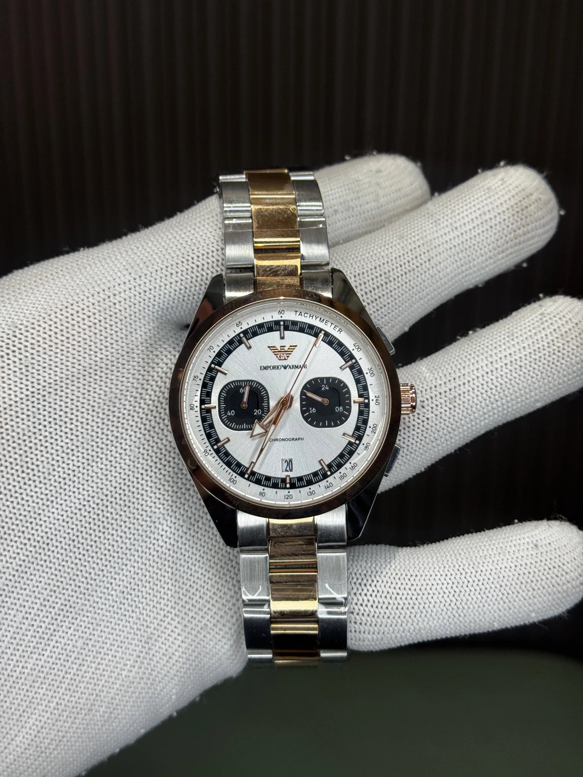Emporio Arman i Racer Dual Tone White Premium Chronograph 