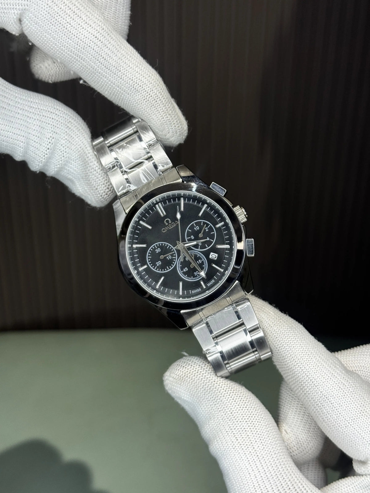 Omeg a Silver Black Premium Chronograph Watch